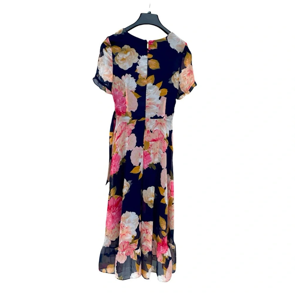 Karl Lagerfeld Paris Floral Chiffon Midi Wrap Dress Size 2 - Picture 3 of 15